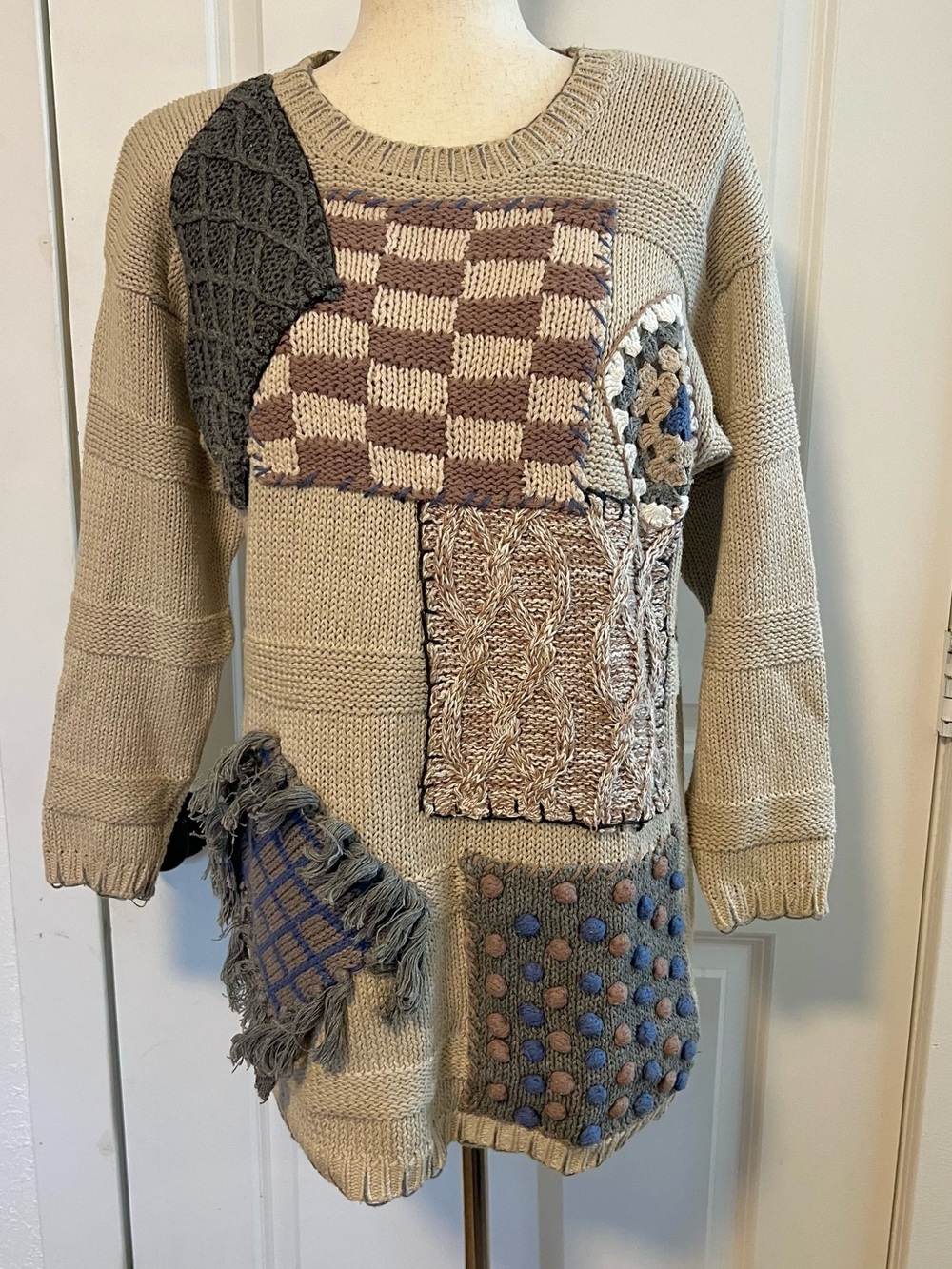 VNTG Work in Progress by Gladys Bagley Patchwork Scarecrow Sweater